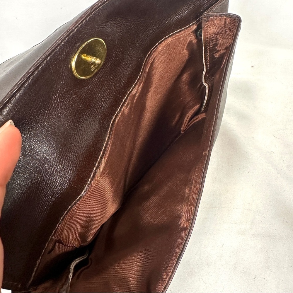 Vintage German Leather Clutch Brown Double-G Corner Hardware 80s Minimalist - Picture 12 of 12